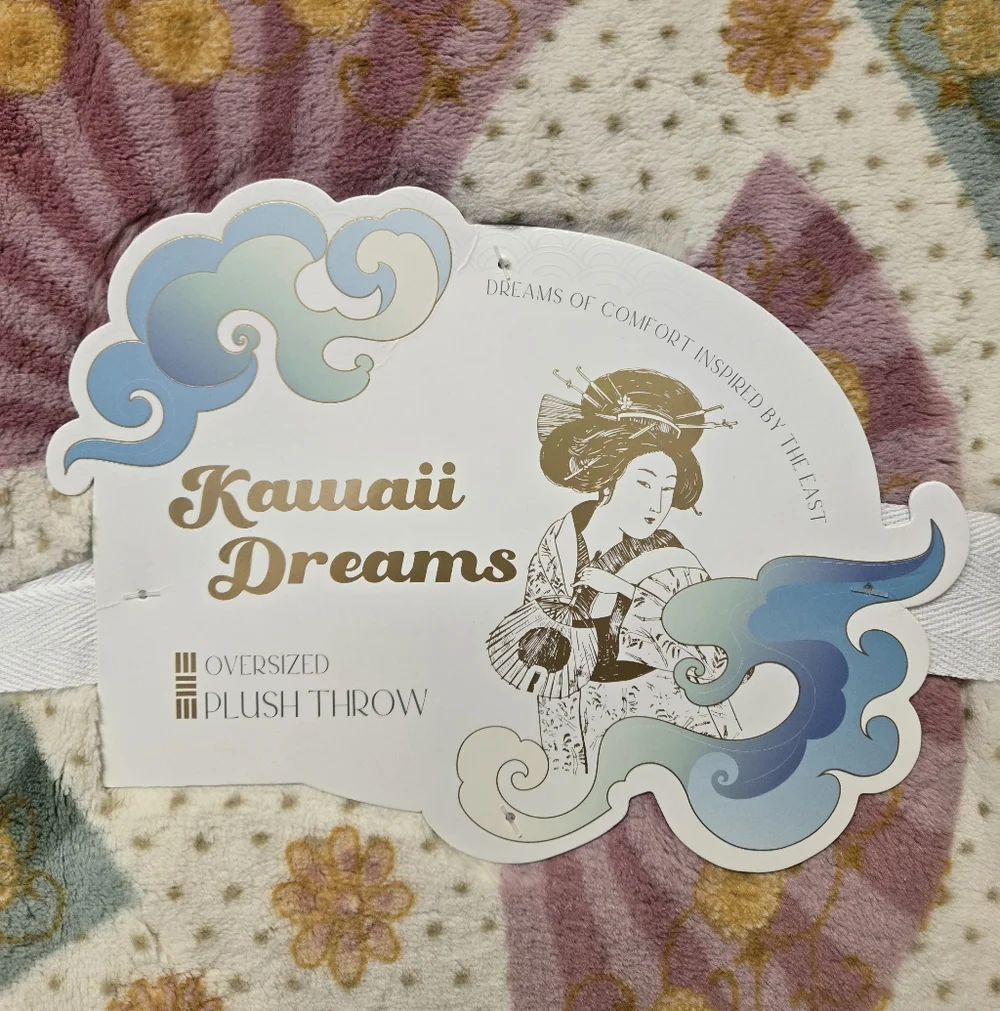 Kawaii Dreams Fan Oversized Plush Throw Blanket Pink Cream